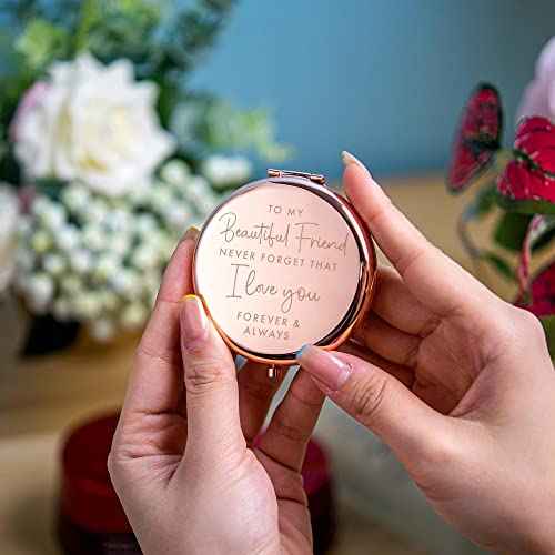 Best Friend Christmas, Birthday Gifts for Friend | Sentimental Friend Gift Ideas for Women | Friendship Gifts for BFF, Bestfriend, Besties, Long Distance | I Love You Friend | Rose Gold Compact Mirror