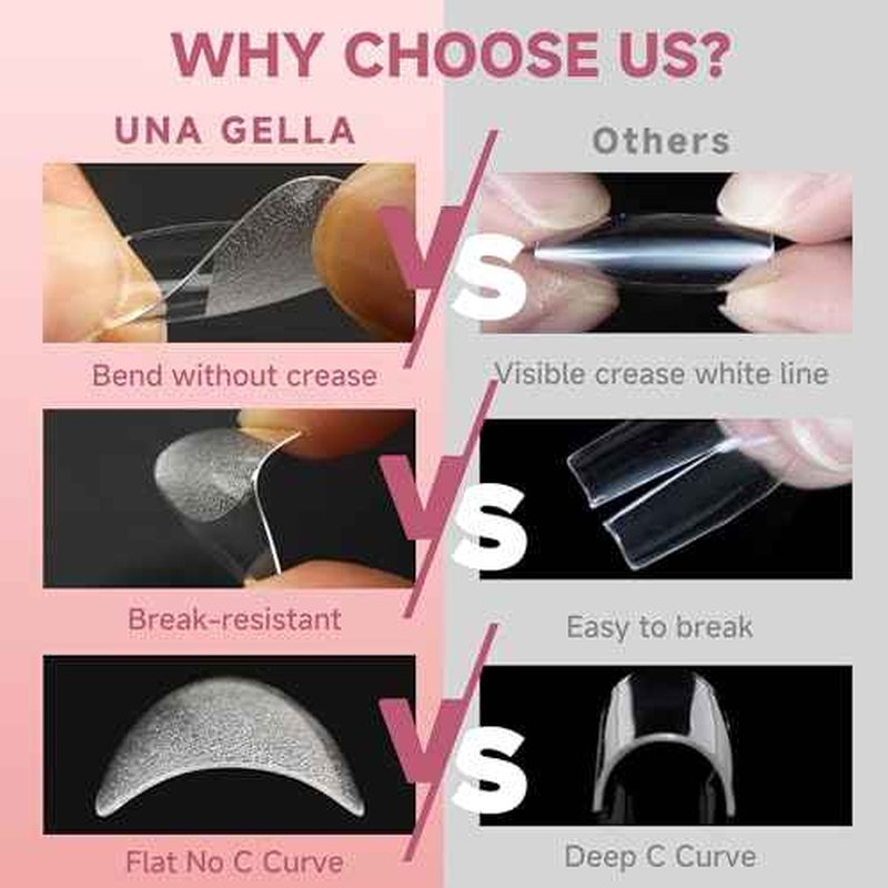 UNA GELLA Medium Almond Gel Nail Tips Half Matte 312pcs Almond Gel Nails No C Curve Clear False Fake Nails Effective Nail Extensions for DIY Art Salon-Level Press On Nails, 12 Sizes