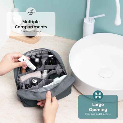 pack all Travel Toiletry Bag, Multi-Compartment Cosmetic Bag, Water-Resistant Makeup Bag for Toiletries, Accessories (Charcoal Gray)