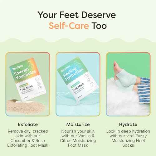 ZenToes Exfoliating Foot Mask for Dry Cracked Feet | Urea, Niacinamide & Rose Extract Infused No Harsh Foot Peeling Mask | Spa Experience At Home | Mess Free Design | Cucumber Rose Scented, 3 Pairs