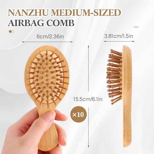 10 Pack Mini Bamboo Hair Brush Bulk Pocket Travel Small Hairbrush Long Short Wet Dry Hair Scalp Massage Gifts for Wedding Bridesmaid Party Favors for Women Men (Oval)