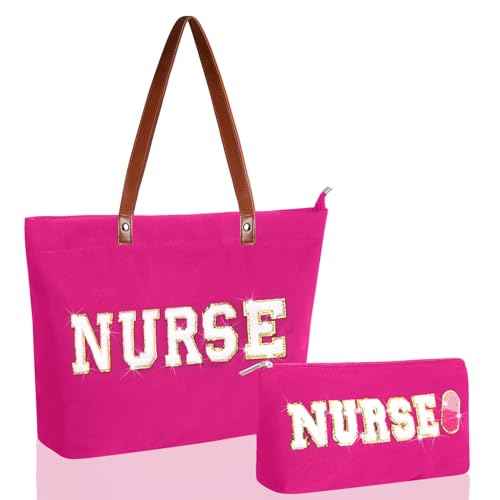 2 Pcs Tote Bag Gift for Teacher Nurse Dance Preppy Makeup Bag Cosmetic Women Chenille Letter School party