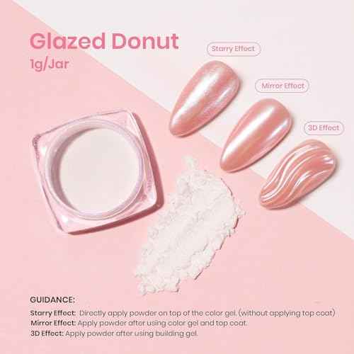 Beetles White Chrome Nail Powder for Gel Nails Pearl Cromer Nail Powder Mirror Effect Nails Gel Polish Glitter Manicure Holographic Pigment Nails Art Design Gifts for Women