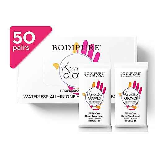 Bodipure All-In-1 Moisturizing Hand Mask, Keratin & Vitamin E Hand Mask for Dry Cracked Hands, Natural Moisturizing Gloves Formula, Strengthen Nails & Repair Hands 50 Pairs