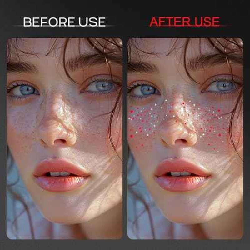 10 Pcs Red-Silver Dual-tone Glitter Freckles,Red and Silver Glitter Freckles Face Tattoo, Waterproof Face Sparkle Freckles, Long-lasting 48h Temporary Tattoos for Christmas