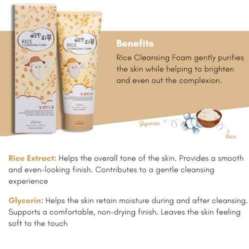 esfolio Rice Cleansing Foam Face Wash ? Gentle Daily Facial Cleanser with Soft Creamy Foam ? Suitable for All Skin Types ? Helps Remove Dirt, Oil, and Impurities Without Drying (5.29oz -150g)