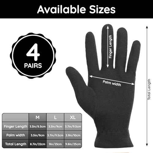 Segbeauty 8 Counts Elastic Black Lotion Gloves Overnight for Women, 4 Pairs Moisturizing Hand Cotton Gloves for Men with Elastic Band, Moisture Glove for Sleeping Working, Soft Sleep Lotion Mitt Glove