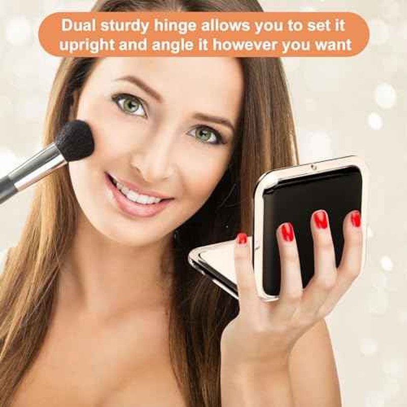 Compact 10X Magnifying Makeup Mirror for Travel, Small Pocket Mirror-Handheld, Foldable & Portable 2-Sided with 10X Magnifying and 1X Mirror for Purses - Square 3.3 x 3.3 inch (Black)