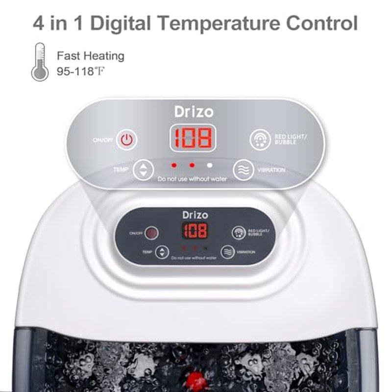 Foot Spa Bath Massager with Heat, Epsom Salt, Bubbles, Vibration and 22 Massage Rollers, Pedicure Tub for Relaxation, Foot Soaker with Red Light and Temp Control