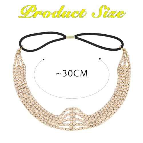 Jeairts Rhinestone Head Chain Forehead Bridal Headband Elastic Crystal Hair Band Halloween Prom Hair Jewelry for Women