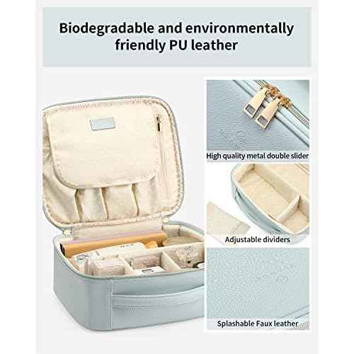 Vlando Makeup Bag, Travel Makeup Bags,Large Portable Make Up Bag Organzier with Dividers and Handle Gifts for Women Girls,Traveler,Christmas,Wedding Blue