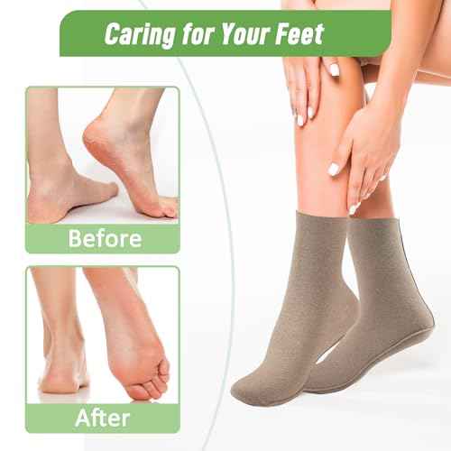 2 Pack Castor Oil Pack Wraps for Feet Organic Cotton Reusable Castor Oil Foot Ankles Wrap for Women Mid-Crew Socks Khaki(Oil Not Include)