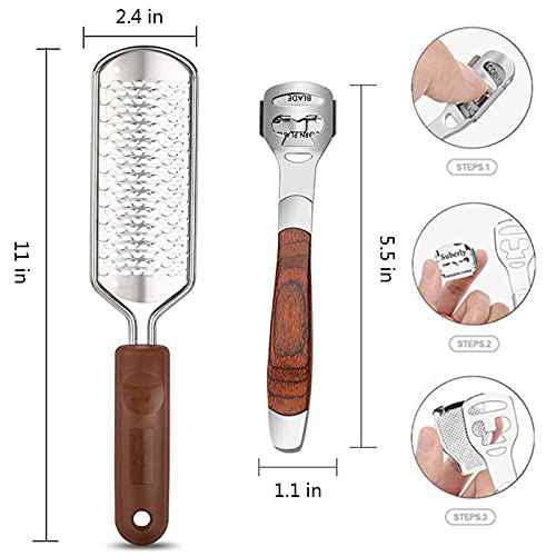 Colossal Foot Rasp & Wood Handle Callus Shaver (10 Replacement & 1 File Foot Heads), Pedicure Foot File Kit, Heel Scraper for Feet, Foot File Callus Remover