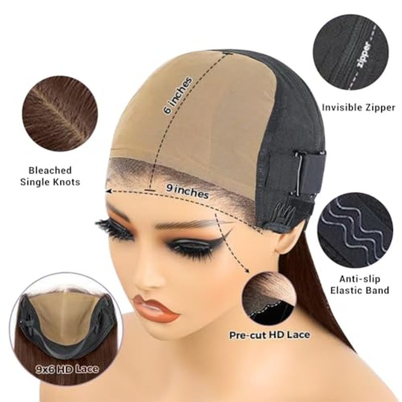 SFD 16inch Brown Glueless Wigs Human Hair Pre Plucked Pre Cut 200% Density Wear And Go Chocolate Brown Lace Front Wig 9x6 Hd Closure Loose Body Wave Wig Human Hair