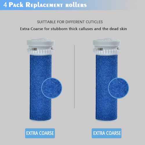 4 Pack Blue Replacement Roller Compatible with Scholl Express Pedi Foot Smoother-Extra Coarse