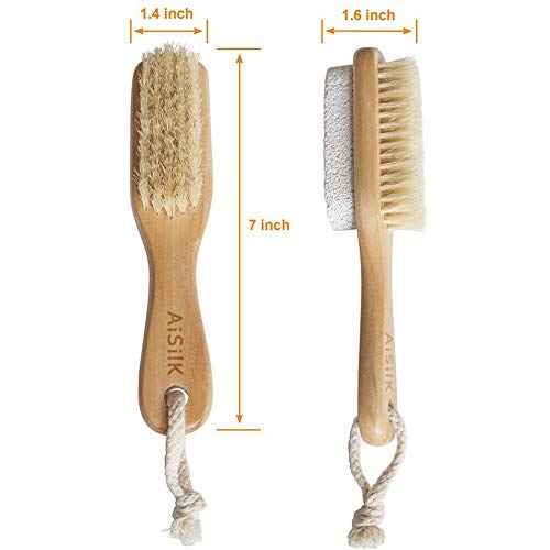 Foot Natural Bristle Brush & Pumice Stone Combo W/Rope wooden handle - Exfoliator Pedicures Calluses Remover - Smoother Body skin, feet, elbow Scrubber for Massage SPA Sauna and more