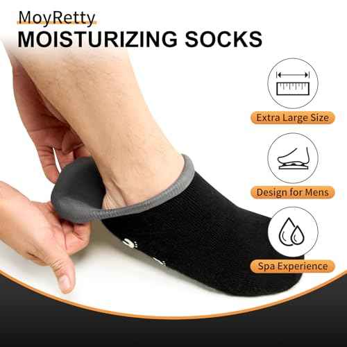 MoyRetty 2 Pairs Moisturizing Silicone Socks for Men - Large Size, Black, Ultimate Aloe-Infused Gel for Home Use - Say Goodbye to Dry Cracked Feet
