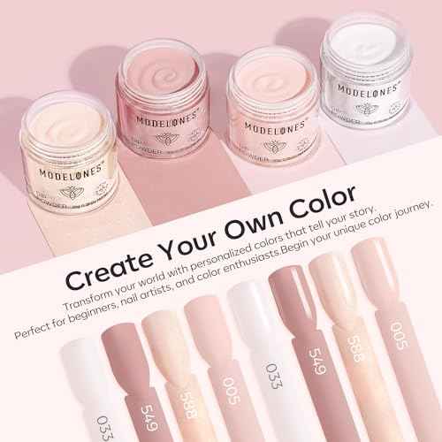 Modelones Dip Powder Nail Kit, 4 Colors Nude Pink Glitter Dipping Starter Set with Liquid and Complete Accessories for French Nails Art Salon DIY at Home Manicure