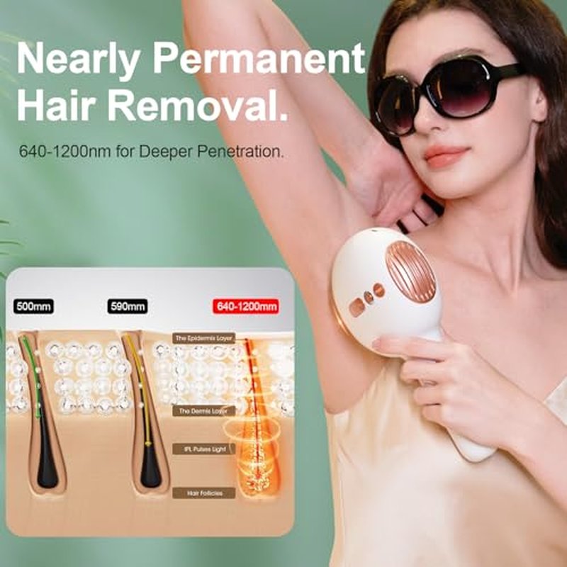 Sapphire Ice Cooling Hair Remove Device, Ice-cooling Device Hair Removal for Nearly Painless, Auto Flashing for Fast Full Body Hair Removal, White