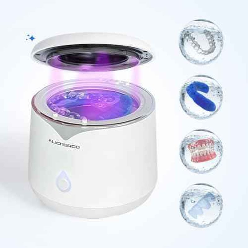 AlignerCo Ultrasonic Retainer Cleaner Machine ? 45kHz Deep Cleaning ? 200ml Capacity ? Dental Aligner & Denture Cleaner ? Chemical Aligner Cleaner wihout Chemicals ? Dual Cleaning Modes