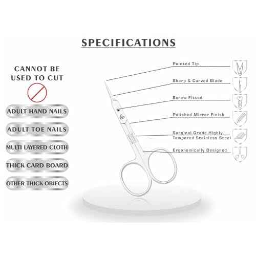 Cuticle Scissors Curved Blade - Extra Fine Pointed Tip Professional Manicure Grooming Scissors for Cuticles, Beard, Nose Hair, Eyelash, Mustache - Eyebrow Scissors