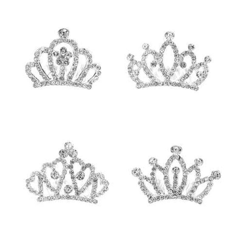4pcs Crown with Blingbling Crown Hair Clip, 01-Silver