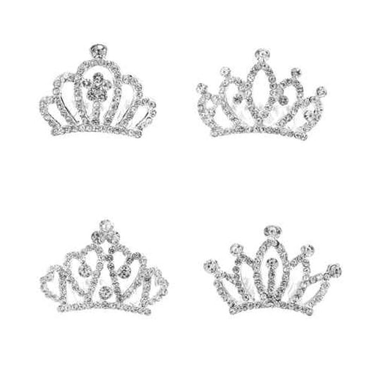 4pcs Crown with Blingbling Crown Hair Clip, 01-Silver