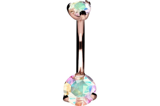 PIERCINGLINE Titanium belly button ring with internal thread and 2 CRYSTALS | Navel Ring Belly Piercing 14G 10 mm