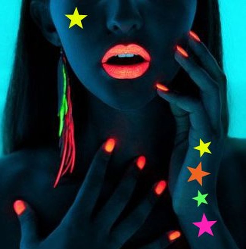 Blacklight Body Stickers - Neon Festival Accessories for Raves | 40 Pack (Star)