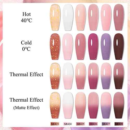 MEET ACROSS Jelly Pink Color Changing Gel Nail Polish Translucent Nude Pink Mood Temperature Change Gel Polish Set White Pink Red Purple Amber Gold Foil Transparent Crystal Gel Nail Polish