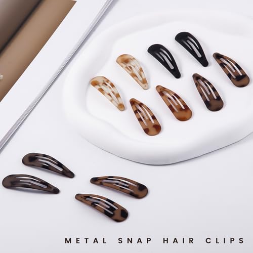 Small Hair Barrettes For Women No Slips Metal Snap Clips For Thin And Fine Hair,Matte Black Tortoiseshell,20 PCS,1.97 x 0.5 Inch.