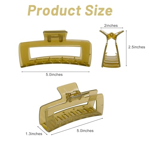 Extra Large Hair Claw Clips for Women, 5 Inch Unbreakable Large Rectangle Claw Clips for Thick Hair Neutral Huge Hair Clips Non-slip Hair Claws Tight Strong Hold Hair Claw for Women Girls 4 Packs