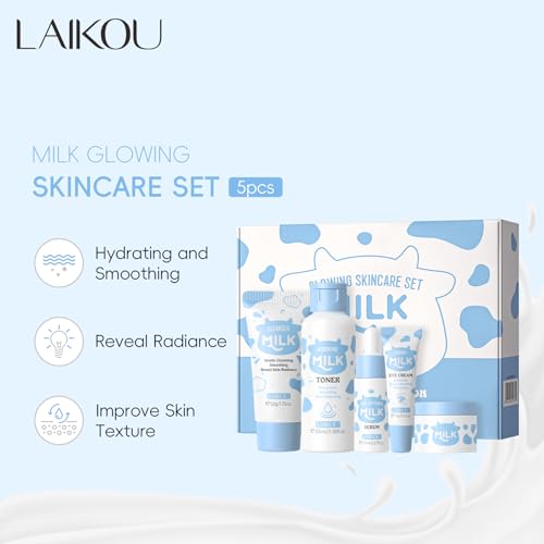 Milk Skincare Set Girls Gifts - Teens Skin Care Kit - Skin Care Set for Women Kids - with Cleanser,Face & Eye Cream,Lotion Toner(5pcs B)
