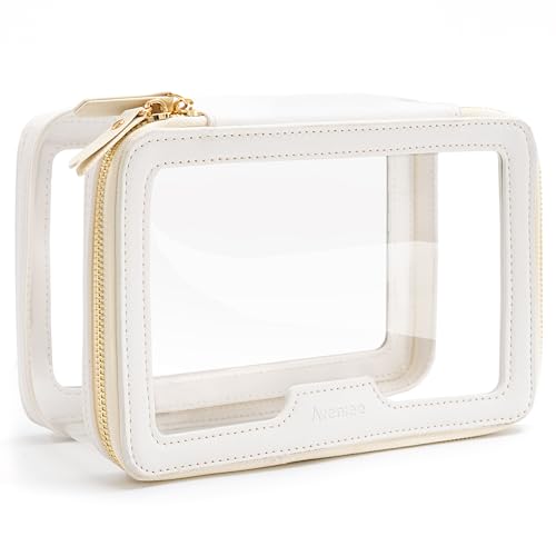 Aveniee Clear Makeup Bag, Large Transparent Cosmetic Pouch with Dual Zippers, Travel Toiletry Case Car Organization for Women Enssantials (Off-White)