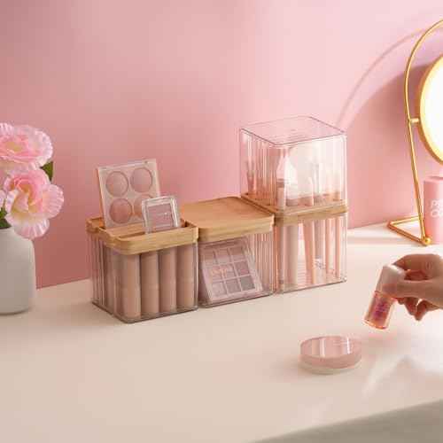 Makeup Brush Holder Comb with Cover Makeup Containers Organizers Set Makeup Holder Box Cosmetic Case With Lid Waterproof Dustproof Beauty Skincare Organizer Bathroom Vanity Countertop,Gift,Clear£¬3PCS