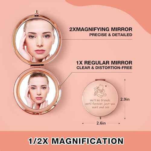 Funny Little Bear We'll be Friends Until Forever Travel Compact Pocket Makeup Mirror, Winnie The Pooh Engraved Compact Mirror for Sister Women Best Friends Girls Daughter Birthday