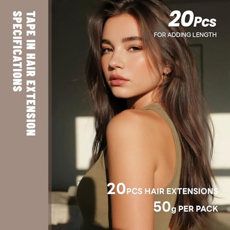 Tape in Hair Extensions Human Hair 18 Inch 50g 20Pcs Remy Human Hair Extensions Invisible Straight Seamless Tape in Extensions (18in, 50g, #2)