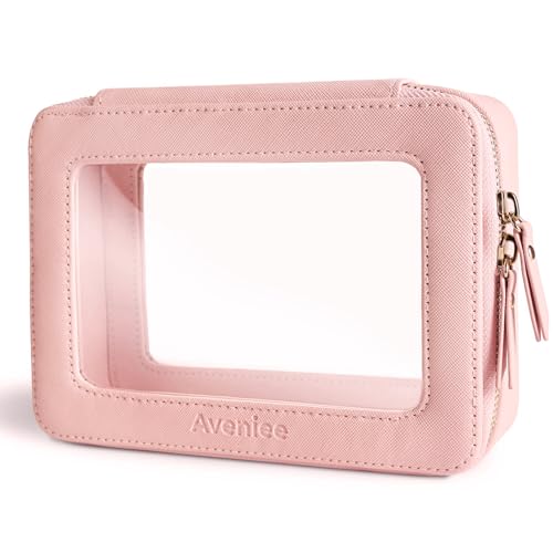 Aveniee Clear Makeup Bag Organizer, Travel Toiletry Bag for Women, Waterproof Cosmetic Pouch with Zippers,Car Accessories Organizers and Storage Case,Pink