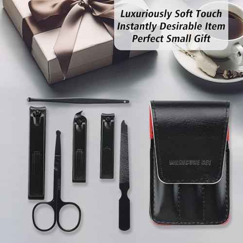 Cool Manicure Set for Men, Nail Clipper Grooming Kit for Teen Boy, Boyfriend, Husband, Dad, Small Gift Idea for Christmas Stocking Stuffers or Birthday Gift (Black)
