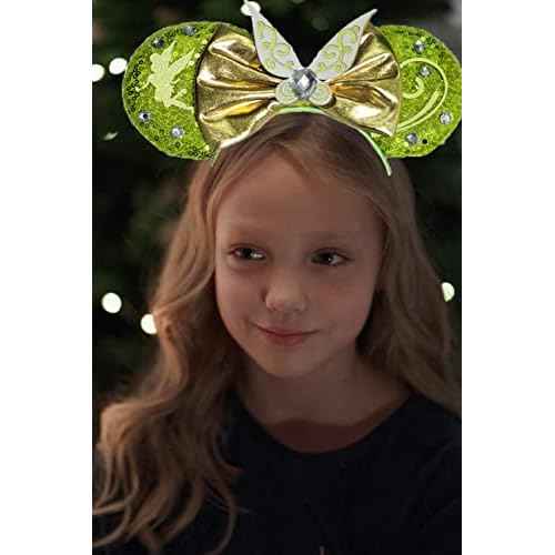 Bow Ear Headbands for Women, Sequin Tinker Bell Mouse Ear Headbands for Adult