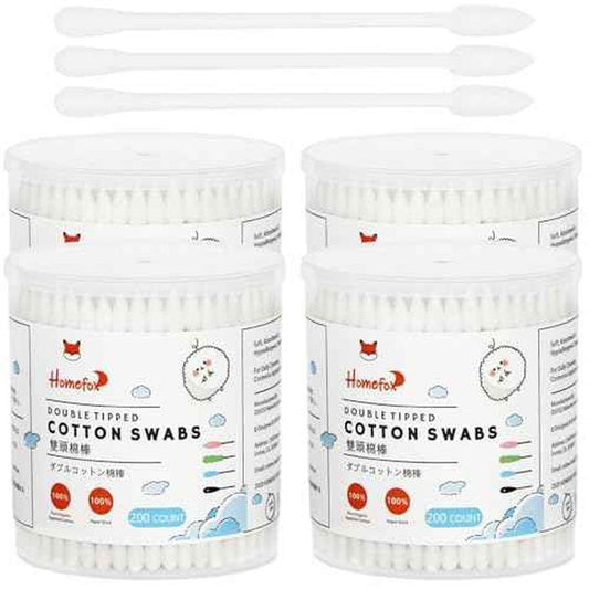 Cotton Swabs Precision Pointed - 800 Count Pointy Organic Cotton Buds Double Side Tightly Wrapped Cotton Tips Paper Stick Soft Gentle Lint-Free Cruelty-Free, Pointy & Round (White)