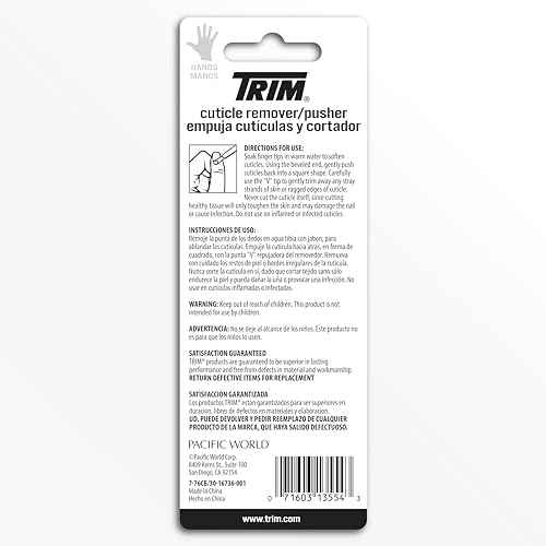 Trim Easy Hold Sure Grip Implements Cuticle Remover/Pusher, Dual Ended, Non Slip, Maximum Grip, V Tip, Cuticle Trimmer, Tool For Manicure & Pedicures, Ergonomic Design, Nail Care Essential, 1 Count