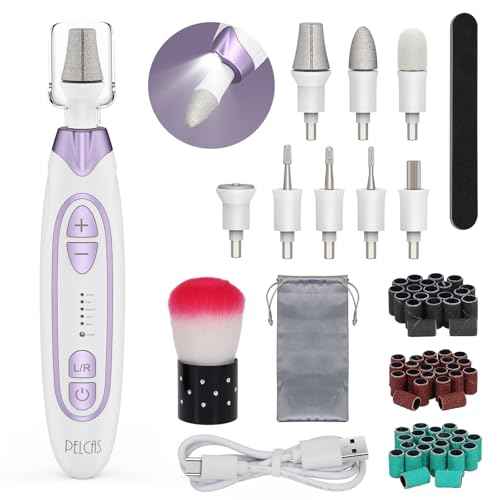 PELCAS Electric Toenail Grinder for Thick Toenails, Cordless Nail Drill, 5 Speeds Manicure and Pedicure Kit with LED Light, Electric Nail File for Human, Pet, Thick Toenails, Natural & Acrylic Nails