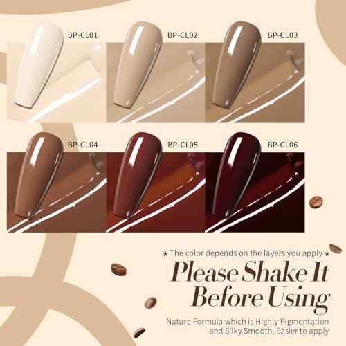 Born Pretty Gel Nail Polish 6 Colos,Nude Brown Skin Tone,Roasted Chestnuts Chocolate Gel Polish Collection Neutral Beige Khaki Gel Polish Kit All Seasons Nail Art Manicure DIY for Home Salon