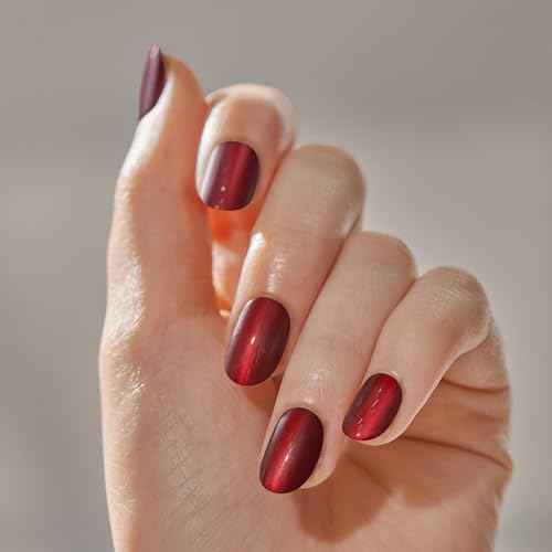 KISS imPRESS No Glue Mani Press On Nails, Color FX, 'Hidden Gem', Red, Short Size, Oval Shape, Includes 30 Nails, Prep Pad, Instructions Sheet, 1 Manicure Stick, 1 Mini File