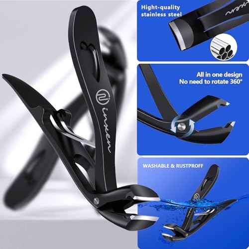 Toenail Clippers for Thick Nails for Seniors| INXEN 3-Pack Ergonomic Heavy Duty Angled Head Nail Clippers with Catcher | Premium Steel Wide Opening Fingernail Clippers Nail Cutter for Men & Women