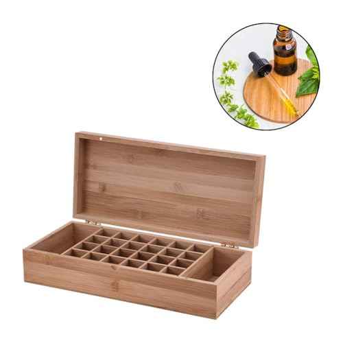 Pure Vie Essential Oil Bamboo Storage Box Travel Display Presentation, Holds 26 Bottles for 5, 10, 15ml - Aromatherapy Organizer Nail Polish Fragrance Container - Keep Your Oils Safe & Space Saver