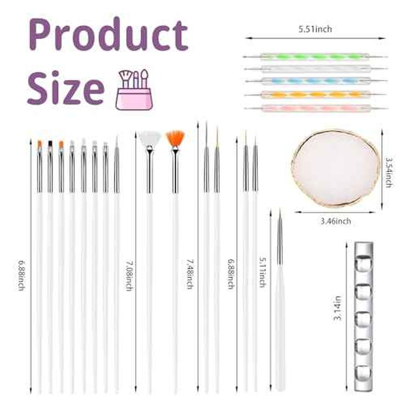 22 Pcs Nail Art Brushes Set with Resin Palette and Silicone Carving Pen,Professional Nail Art Tools Kit for DIY Gel Polish,Includes Dotting Tools and Nail Art Palette£¬white