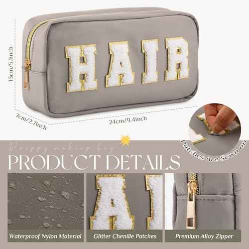 Cunno 4 Pcs Preppy Makeup Bags Chenille Letter Stuff Bag Nylon Cosmetic Pouch Cases with Zipper for Women Travel Toiletry