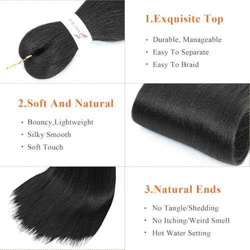 Braiding Hair Pre Stretched 24 Inch 8 Packs Pre Stretched Braiding Hair For Braiding Twist Hair For Crochet Braids Hot Water Setting Soft Yaki Texture(24Inch,1B)